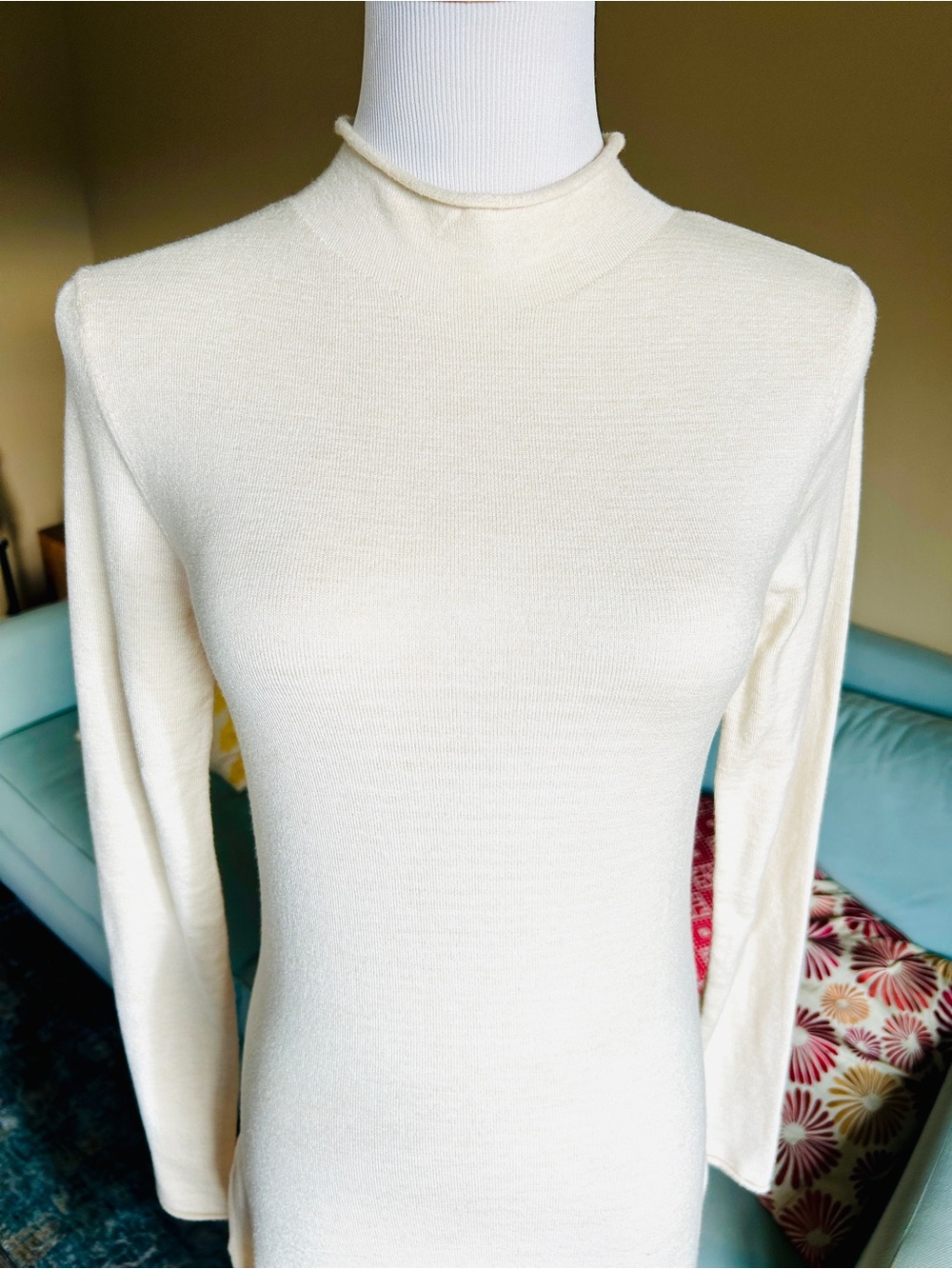French Connection Babysoft Cream Roll Neck Midi Dress Side Slit Medium - Picture 5 of 13